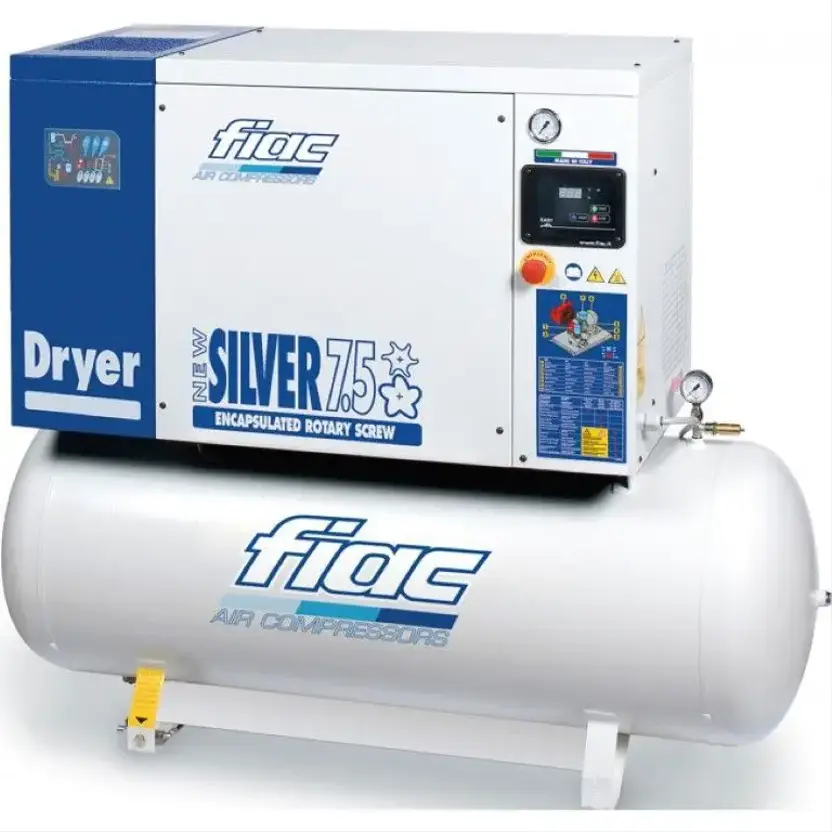 FIAC New Silver D 7.5 / 300 Silent 5.5 kW 720 L / min 10 bar Elektrische Schroefcompressor met ketel en droger